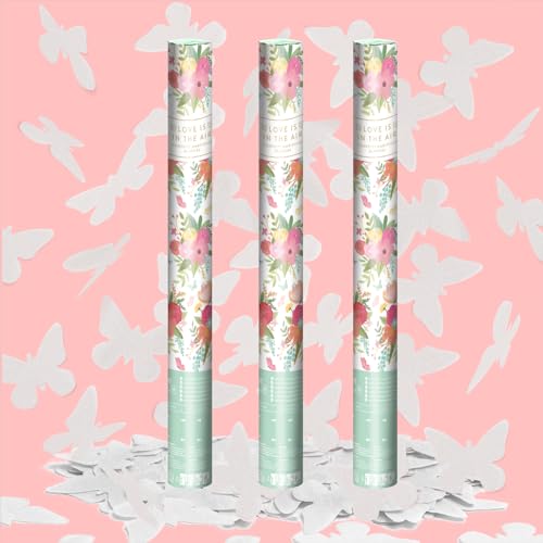 OH YEAH - 3 unidades - Canhão confete borboletas brancas, 50 cm, festas e celebrações - ideal para casamentos, aniversários, eventos e despedidas - grande potência de alcance - fácil de usar