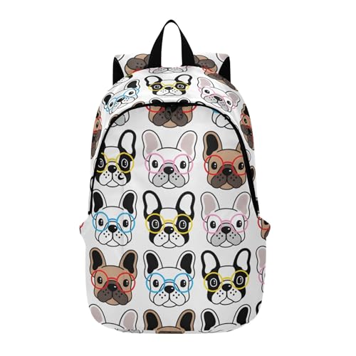 Bookpack Zaini Casual per Donne Carino Cane Bulldog Francesi Bianco Adolescente Ragazze College, Cane Bulldog Francesi Bianco, 12,2 x 7,5 x 19,3 pollici, Cane Bulldogs Francesi Bianco, 12.2 x 7.5 x
