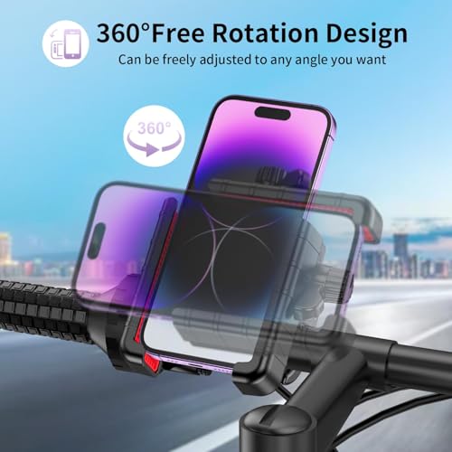 Image of Motorcycle /Bike Phone Mount, 360 Rotating Shockproof Handlebar Holder - Camera-Friendly Design for iPhone & Android (4.5-7.0 - Fits Electric Scooters, Dirt Bikes, Mountain Bikes