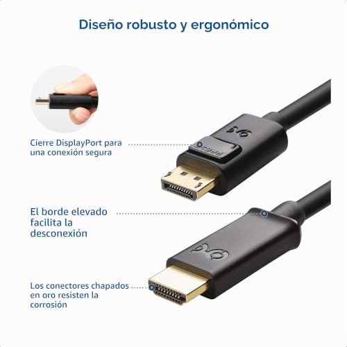 Cable DP a HDMI 1080p adaptador DisplayPort a HDMI negro de 2 metros para PC 6