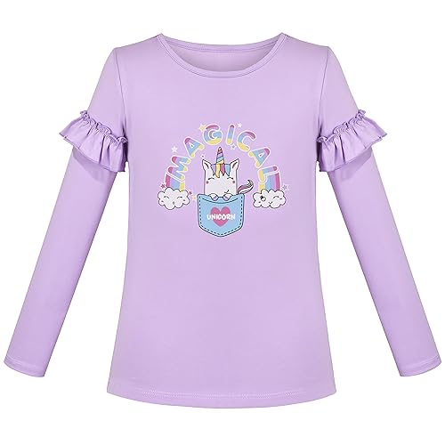 Sunny Fashion Girls White Long Sleeve T-Shirt Top Rainbow Sequins Letter Star