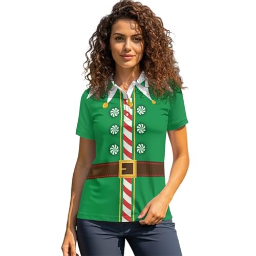 Chemise de golf de Noël femme à manches courtes pour briller sur le green festif