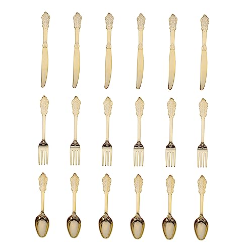 Healeved Dessert Utensils Set 6-piece Party Cutlery Disposable Plastic Silverware Gold Serving Utensils for Events