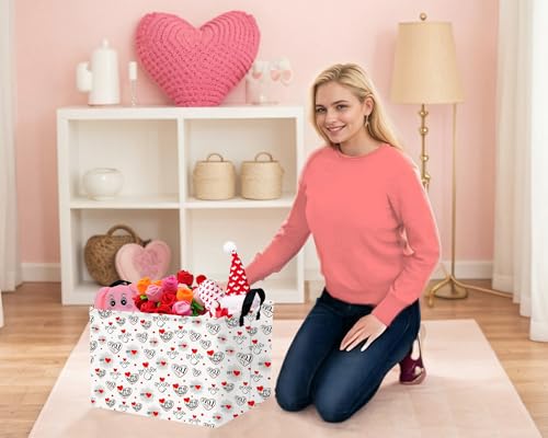 Image of Large Valentine's Day Basket Heart Shaped Storage Bin for Gifts Collapsible Organizer Room Decor (Fireworks Res Love)