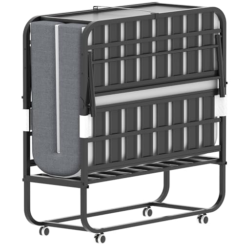 VSOGA Cama doble plegable de 190 × 116 cm con colchón de espuma viscoelástica de 9,5 cm, cama plegable portátil para invitados con marco de metal resistente y cabecero