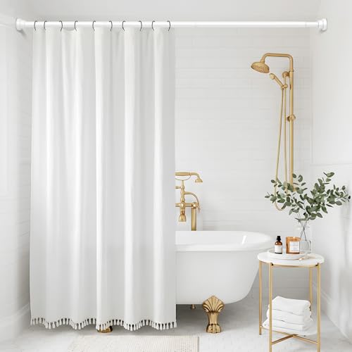 Image of Shower Rods 31-49 inch 2Pcs White Spring Shower Tension Rod Adjustable | 7 /8 inch Tension Curtain Rods Carbon Steel Tube, Rust-Proof Non-Slip Tool-Free, Tension Rod for Windows Bathroom Room Divider