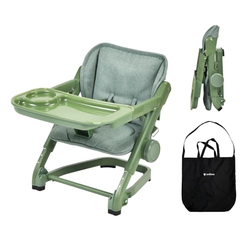 Image of Feed Me 3-in-1 Travel High Chair Booster Seat for Infants and Toddlers - Transitional, Compact & Fits Any Chair, Swivel Tray, Avocado Green