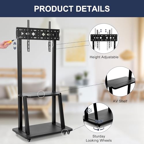 Maiproo MP1700 Rolling Tv Stand With Wheels For 32-75 Inch Heavy-Duty Mobile Tv Cart Lcd Led Oled Flat Panel Screens Smartboard Holds Up To 100Lbs Portable Tv Stand thumb #3