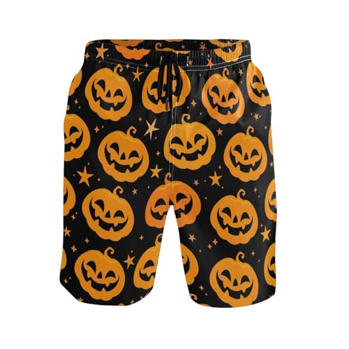 Orange Halloween Pumpkins Star Men's Swim Trunks Beach Shorts Quick Dry Swim Board shorts Bathing Suits S
