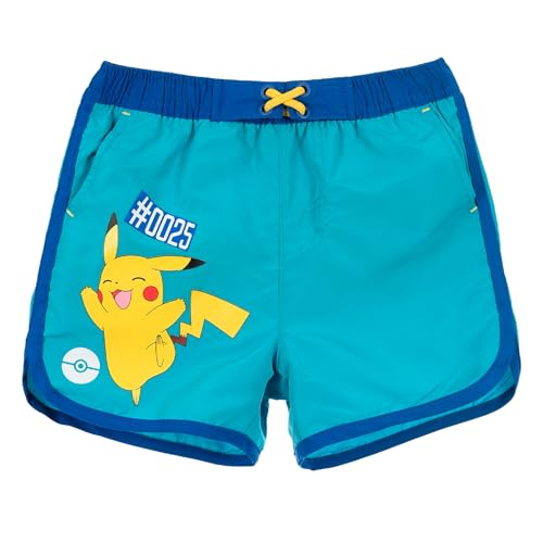 Pokemon Badehose Badeshort Pikachu schnell trocknend UV Schutz pflegeleicht einfaches Anziehen Schwimmen Strand Hallenbad Jungen Bekleidung (DE/NL/SE/PL Numerisch 128 Regular Türkis)