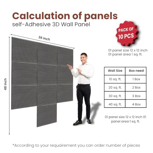Image of PVC Self-Adhesive Wall Panels for Home Interior Decor | Set of 10 Panels | Total Coverage 10 Sq. Ft. (Metallic Grey)