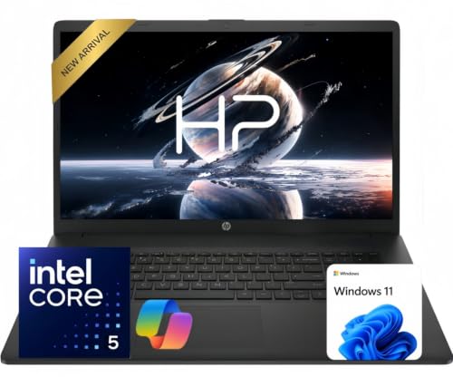 Image of HP 17.3 inch HD+ Laptop for Home Office & Remote Work, 10-Core Intel Core 5 120U(>Core i7-1355U), 16GB RAM, 256GB PCIe SSD, Numeric Keypad, Windows 11, Large Screen Laptops for Productivity