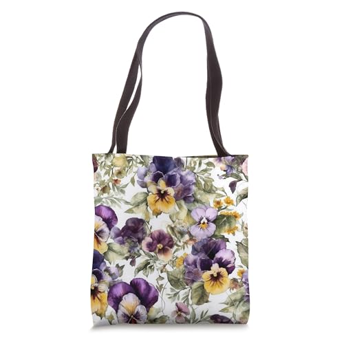 Bolso tote con estampado de acuarela de flores silvestres y pensamientos miniatura 1