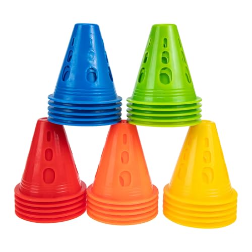 FOMIYES 25 Conos de Patinaje sobre Ruedas Antiviento Obstáculos de Entrenamiento Multicolor Amarillo Rojo Azul Verde Naranja para Deportes al Aire Libre y Mejora de Agilidad