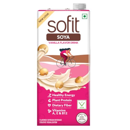 Image of Sofit SOYA Drink Vanilla, 1000ml - Pack of 3 (3 x 1000ml)| Vegan Drink |Enriched with Plant Protein, Dietary fibers, Vitamins and Calcium | Lactose Free | Gluten Free | Preservatives Free