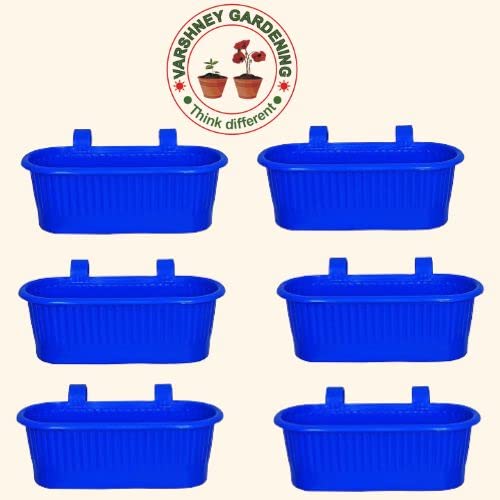Varshney Gardening Double Hook Railing Planter Pots Hanging Plant Flower Pots | Indoor & Outdoor Gardening | Decore Home with Hanging Planters (Blue, Double Hook 6 Pieces)
