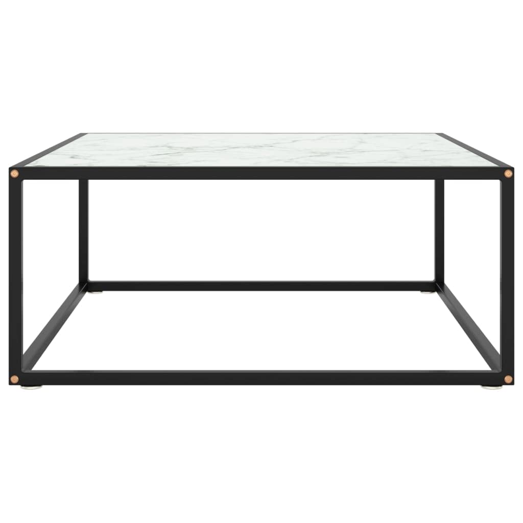 Tavolino da salotto nero con vetro temperato e marmo bianco 80x80x35 cm, mobiletto moderno con ripiano robusto, supporto salotto versatile per soggiorno e ufficio