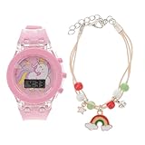 Supvox Leuchtende Kinderuhr Einhorn Silikon Armbanduhr Digital Mädchen Uhr Nachtlicht Cartoon Uhr für Geschenk