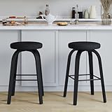 Furniliving Swivel Backless Bar Stools Set of 2, 30'' Counter Height Barstools with Sturdy Bentwood Frame, Mid-Century Modern Kitchen Island Stools for Bar, Dining Room, Black