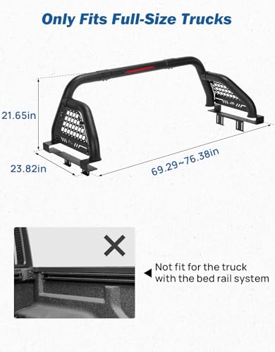 Image of JOYTUTUS Roll Bar for Full Size Truck with Brake Light, Pickup Chase Rack Sport Bar Compatible with F150, F250, F350, Silverado, Sierra, Ram 1500 2500 3500, Tundra