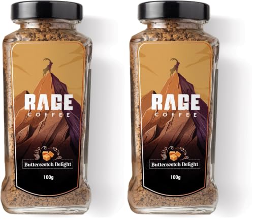 Image of Rage Coffee Butterscotch Delight Flavour - Premium Arabica Instant Coffee (Make Delicious Hot /Cold Coffee) | (Butterscotch Delight, 100g) (Pack of 2)