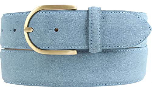 BELTINGER Damen-Gürtel aus Veloursleder 4 cm | Velour-Gürtel für Damen 40mm | Wildleder-Gürtel 4cm mit goldener Gürtelschnalle | Jeansblau 95cm