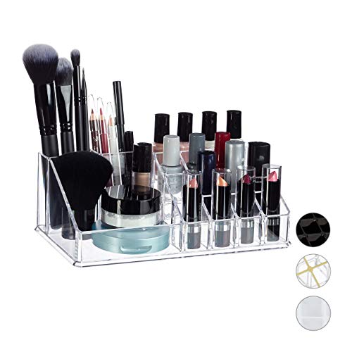 Relaxdays Kosmetikorganizer aus Acryl, Make up Kit für Lippenstift, Nagellack, Kosmetikutensilien, transparent Standard
