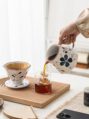 Image of Pour Over Coffee Maker,Ceramic Coffee Maker With 40 pcs Paper Filter,20oz /600ml Pour Over Coffee Dripper (Blue and white)