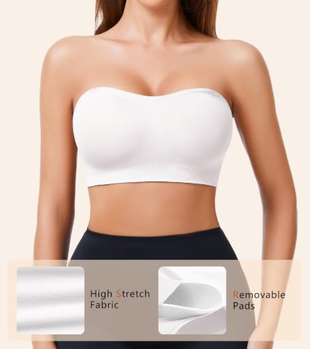 ciksob Strapless Bras for Women Seamless Padded Bandeau Bra Non-Slip Wireless Push Up Invisible Silicone Tube Top Bralette (X-Large, White) - image 2