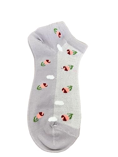 Image of Women's Ankle Socks with Cute Patterns, Combed Cotton, 10 Pairs