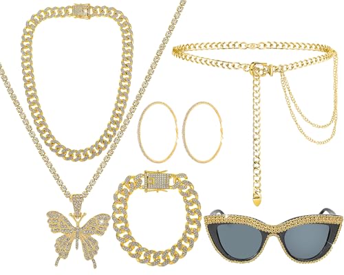 �n���E�B���o�^�t���C�L���[�o�W���G���[5�_�Z�b�g�A�����p�l�b�N���X�����N�`�F�[���u���X���b�g�T���O���X�t�[�v�C�������O�E�G�X�g�`�F�[���x���g�B, Rhinestone bracelet: about 20 cm/7.9 in long, �����|, ��΂Ȃ�