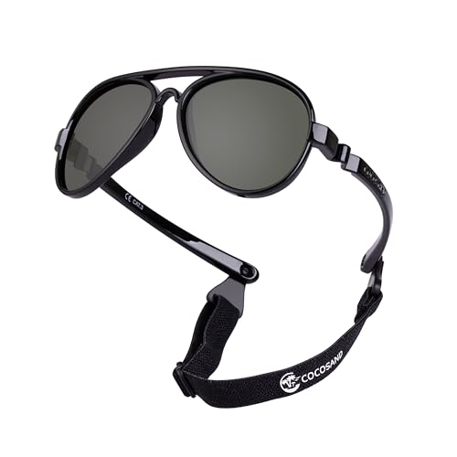 Image of COCOSAND Flexible Baby Aviator Sunglasses with Strap Polarized UV400 for Infant Newborn Toddler Boy Girl Age 0-12 Months
