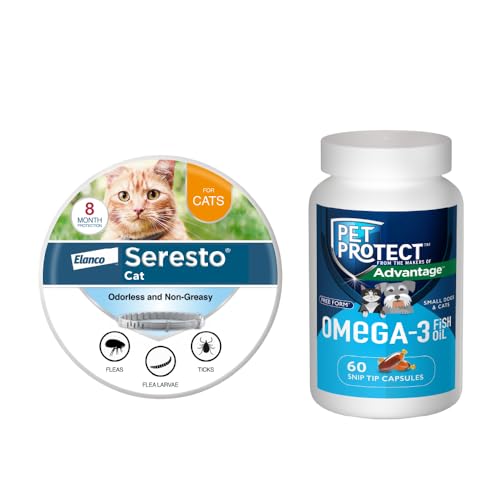 Bundle of Seresto Cat Collar for Cats + Pet Protect Omega 3 Supplement for Small Dogs & Cats | 60 Capsules