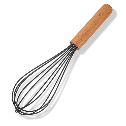 BRIIEC 1-piece Egg Whisk Silicone Kitchen Utensils Sturdy Thickened Wooden Handle Cooking Utensils Kitchen Gadgets Spatulas Set for Nonstick Cookware