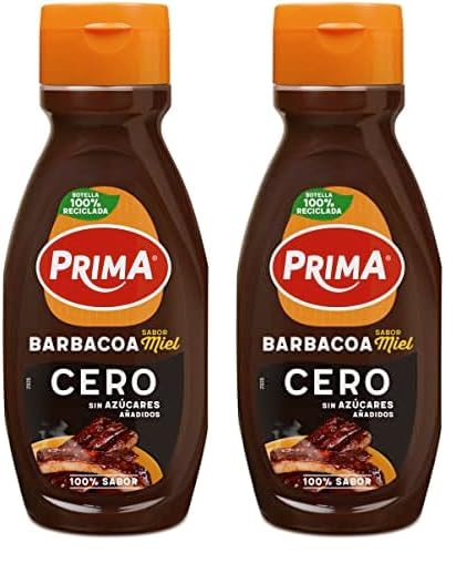 Prima salsa barbacoa Cero con sabor a miel. 420 g (Paquete de 2)