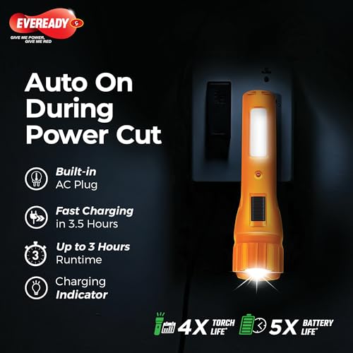 Image of Eveready Stylite DL120,Rechargeable 1W Emergency Led Torch with 1W Sidelight,Easy Plug-in Charging,Auto On Function,Durable ABS Body,Overcharge & Deep Discharge Protection,Powered By Li-Ion Battery