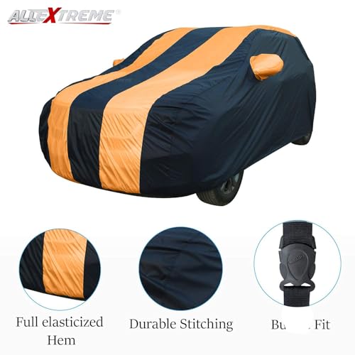 Image of Allextreme MSE5003 Car Body Cover Compatible with Maruti Suzuki Sx4 Custom Fit Dustproof UV Heat Resistant Indoor Outdoor Body Protection (Navy Blue & Orange with Mirror)