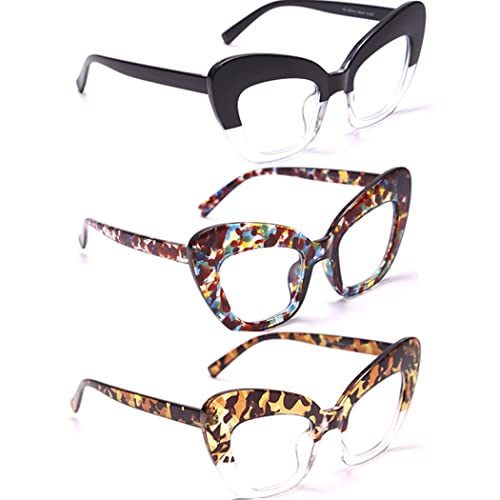 Image of 3Pack style Readers,Blue Light Blocking Computer Cat eye Reading Glasses for Women (Gradient black /flower /leopard, 1.50)