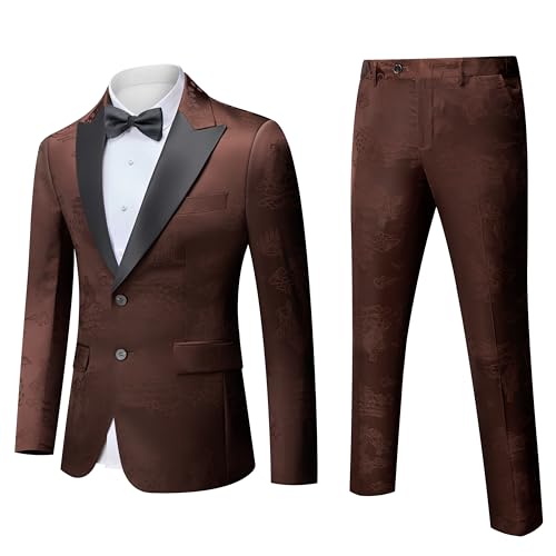 MOGU Mens Suit 2 Piece Paisley Floral Tuxedo for Men Size L Brown