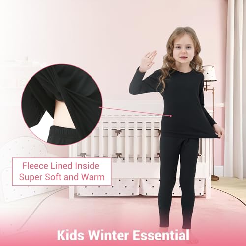 PISIQI Girls Thermal Underwear Set Ultra Soft Long Underwear for Kids Fleece Lined Winter Warm Base Layer Kids Long Johns Set2