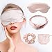 Produktbild IYOU Seide Schlafen Masken einstellen mit Stirnbänder und Haar Haargummis Champagnerfarben Auge Startseite Maulbeere Seide Reise Nickerchen Blackout Schlafen Auge Maske zum Frauen und Mädchen