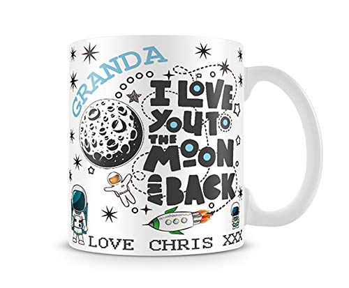 Misaavi Personalised Granda I Love You to The Moon and Back Love from Child Name 11oz Ceramic Coffee Mug Gift for Birthday Anniversary Valentine Funny Fathers Day.