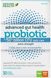 Genuine Health Advanced Gut Health Probiotics, 50 Billion CFU, Daily Care, Vegan Delayed-release