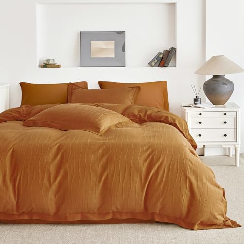 SUSYBAO Housse couette orange brûlé 3 pièces coton Queen