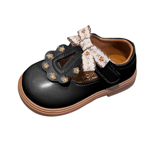 IWIHMIV Girls Mary Jane Shoes Non Slip Comfortable Platform T-Strap Soft Soled Leather Loafers Bows Dress Shoes