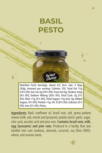 Image of Perfect Choice Basil Pesto Sauce 3 Pack - Gourmet Ready-to-Use Italian Pesto, Rich Flavor Basil Sauce Set, Single-Serve Bottles for Pasta Chicken Salads & Snacks, Convenient Sampler Gift Pack