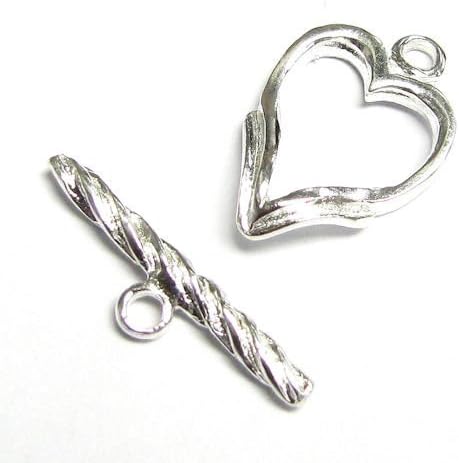 2 Sets .925 Sterling Silver Fancy Love Heart Classic Toggle Clasp