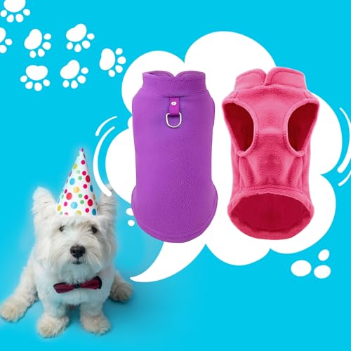 Sahunfri 2 Stück Hundepullover Kleine Katzen Hunde, Warme Weiche Fleecepullover Hundepullover für Kleine Katzen und Hunde mit Leine(Rose+Purple, M)