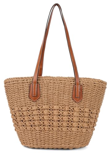 Women's Straw Shoulder Bag Large Rattan Woven Totes Summer Travel Beach Handbag Handmade Top Handle Purse