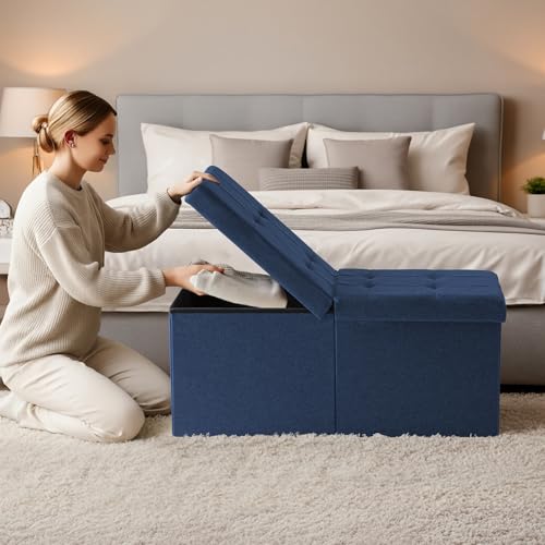 Image of 30-INCH Ottoman with Storage, Footrest Storage Bench, End of Bed Bench Coffee Table for Living Room, Bedroom, Entryway (Blue)
